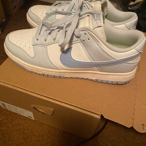 Nike Dunk Low Sneakers - White and Light Blue